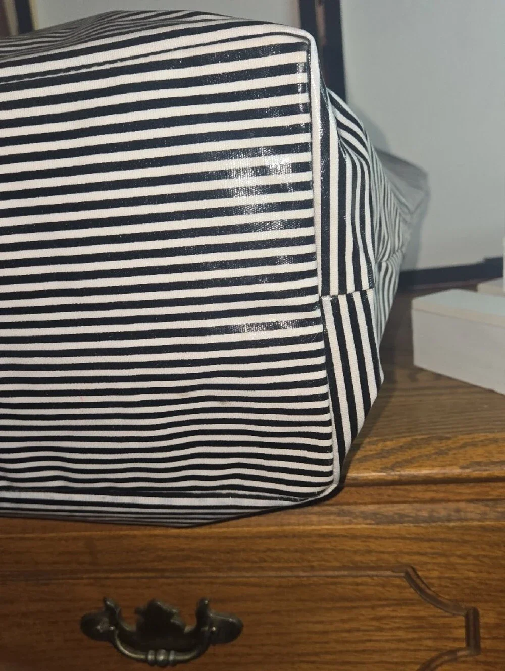 Victoria's Secret Black and White Striped Tote with Pink Handles - Picture 5 of 10